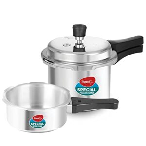 Pigeon by Stovekraft (14331) Aluminium Pressure Cooker Combo 2 Litre and 3 Litre Induction Base Outer Lid (Silver)