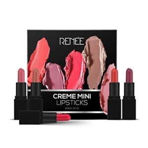 RENEE Crème Mini Lipstick Combo Pack of 5-1.65gm Each, Long Lasting Creamy Finish – Enriched With Jojoba Oil, Keeps Lips Hydrated & Nourished, Travel Friendly