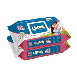 Little’s Soft Cleansing Baby Wipes Lid, 80 Wipes (Pack of 2)