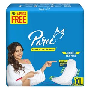 Paree Dry Feel Sanitary Pads For Women |XL-40 Pads|Heavy Flow Champion|Double Feathers for Extra Coverage|Quick Absorption