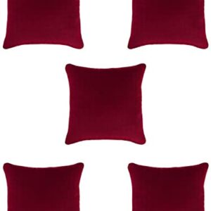 HOMETALES Pack of 5 Polyester Checks Solid Square Cushion Cover 40×40 Cm Red