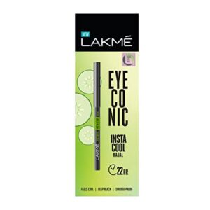 LAKMÉ Eyeconic Insta Cool Kajal, Black, Cooling Kohl Liner With Cucumber, Twist Up Pencil – Waterproof, Smudge Proof & Long Lasting Eye Makeup, Glossy, 0.35 G