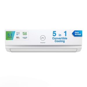 Godrej 1.5 Ton 3 Star, 5-in-1 Convertible Cooling, Inverter Split AC (Copper, Heavy-Duty Cooling at 52 Deg Celcius, 2023 Model, AC 1.5T EI 18TINV3R32 WWD, White)