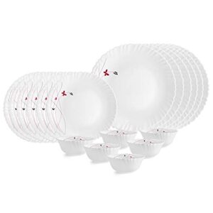 Cello Opalware Dazzle Series Lush Fiesta Dinner Set, 18 Units | Opal Glass Dinner Set for 6 | Light-Weight, Daily Use Crockery Set for Dining | White Plate and Bowl Set