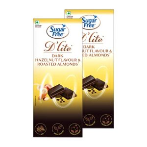 Sugar Free D’lite Hazelnut & Almonds Dark Chocolate Bar, 80 Grams (Pack of 2)