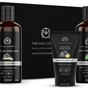 The Man Company Charcoal Care Trio Gift Set| Charcoal Shampoo 250ml, Charcoal Face Wash 100ml, Charcoal Body Wash 250ml | Hair Growth, Detox Skin, Removes Toxins, Antioxidant