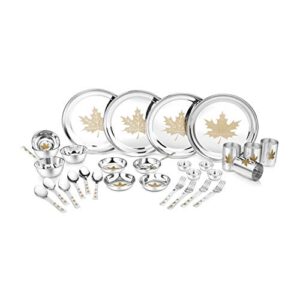 Classic Essentials Stainless Steel Dinner Set | Heavy Gauge Stainless Steel Dinner Set | Kitchen Set for Home | Maple Lazer Design Dinner Set | Shagun Set | Bartan Set, Set of 32