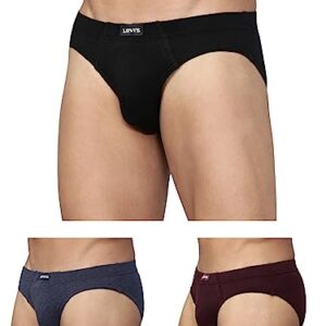 Levi’s Men’s Cotton Style #011 Comfort Regular Fit Solid Brief (Pack of 3) (#011-BRIEF-BLK/NMEL/WINE-P3_Black,N.Melange,Wine_M)