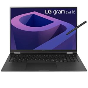 LG Gram16-12th Gen Intel Core Processor i7 Window 11/16 GB/512 GB SSD Win 11 Home IPS Touch with Stylus-WQXGA (2560 * 1600)-Anti Glare Intel Iris Xe Graphics 90WH Battery (Obsidian Black, 1.48 kg)