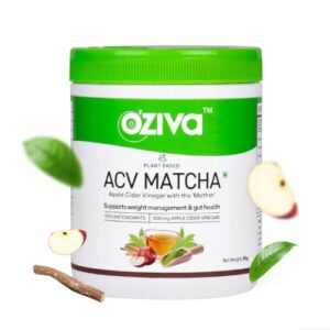 OZiva Plant Based Apple Cider Vinegar Matcha (Apple Cider Vinegar with Mother and Matcha Tea) for Weight Management, Metabolism & Gut Health ( Pack of 1) – 50 Grams