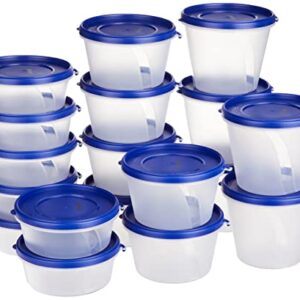 Amazon Brand – Solimo Nestable & Stackable Polypropylene Container Set, Round, Set of 18, Blue