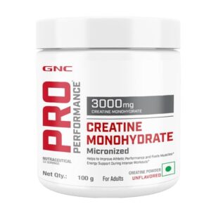 GNC Pro Performance Creatine Monohydrate | 100 gm | 33 Servings | Boosts Athletic Performance | Micronized & Instantized | Fuels Muscles | Provides Energy Support for Heavy Workout | Unflavoured | Formulated in USA