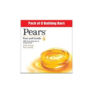 Pears Pure & Gentle Soap Bar (Combo Pack of 8) – With Glycerin for Soft, Glowing Skin & Body, Paraben-Free Body Soaps For Bath Ideal for Men & Women