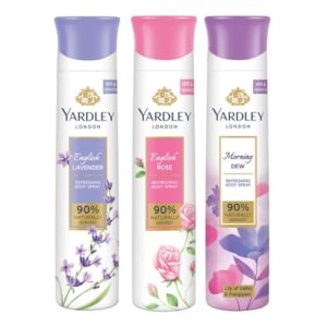 Yardley London Daily Use Deodorant Body Sprays for Women| English Lavender, English Rose, & Morning Dew Deodorant Assorted Pack| 90% Naturally Derived| 150ml Each