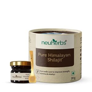 Neuherbs Pure & Original 100% Ayurvedic Himalayan Shilajit/Shilajeet Resin 20g With 75% Fulvic Acid Gel – For Endurance, Stamina and strength | Lab Tested