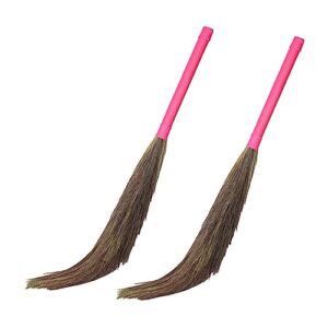 Zureni Sangini Traditional Grass Broom 39″ Phool Jhaadu Comfortable Grip Broomstick with Sturdy Bristles Suitable for Households, Offices and Commercial Spaces Cleaning (Pack of 2, Random Colors)