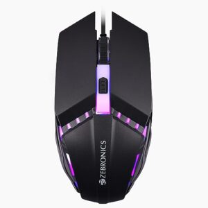 ZEBRONICS PHERO Wired Gaming Mouse with up to 1600 DPI, Rainbow LED Lights, DPI Switch, High Precision, Plug & Play, 4 Buttons