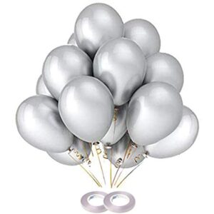 AMFIN® 10 Inch (Pack Of 50) Silver Metallic Balloons for Birthday Decoration , Frozen Theme Party Decoration Items , Decoration for Weddings , Engagement , Baby Shower Decoration Items , 1st Birthday Party Decoration Items , Anniversary Party , Bachelors Party , Office Party , Diwali , New Year Party , Christmas Decoration Items