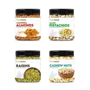 FARMCRAVES Premium Dry Fruits Combo Pack (1 Kg) | Whole Almond (250g) + Cashew (250g) + Raisin (250g) + Salted Pistachios (250g) | Healthy Dry Fruit Snack Combo