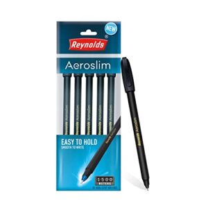 Reynolds AEROSLIM BP 5 CT POUCH – BLACK | Ball Point Pen Set With Comfortable Grip | Pens For Writing | School and Office Stationery | Pens For Students | 0.7mm Tip Size