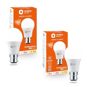 Orient Electric Multipurpose LED Bulb 15W,multi wattage led light 15W-8W-0.5W with dimming feature, Cool White, 6500K, B22d cap, Pack of 2