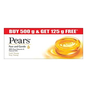 Pears Pure & Gentle Soap Bar (Combo Pack of 5) – With Glycerin for Soft, Glowing Skin & Body, Paraben-Free Body Soaps For Bath Ideal for Men & Women