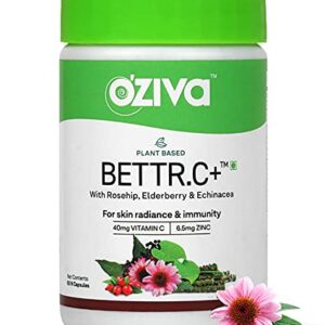 OZiva Bettr.C+ (Plant based Vitamin C with Zinc, Rosehip, Bioflavonoids) for Advanced Immunity, Better Absorption than Synthetic Vitamin C, Certified Vegan, 60 capsules