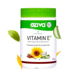 OZiva Plant Based Natural Vitamin E Capsules for Face & Hair with Sunflower oil, Aloe vera oil & Argan oil, Vegan & Natural Vitamin E for Glowing Skin & Stronger Hair (Vitamin E, Pack of 1, 30 Capsules)