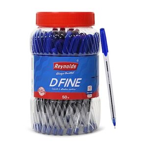 Reynolds D FINE BALLPEN – BLUE | PACK OF 50 | Ball Point Pen Set With Comfortable Grip | Pens For Writing | School and Office Stationery | Pens For Students | 0.7 mm Tip Size