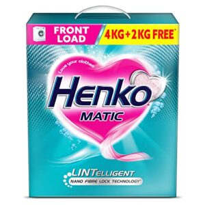 Henko Matic Front Load Detergent Powder 4KG + 2KG | Laundry Detergent Powder For Effectively Removes Tough Stains | Front Load Detergent Powder with Nano Fibre Lock Technology (4KG + 2 KG)