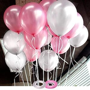 AMFIN® (Pack of 50) 10 Inch Pink & Silver Metallic Balloons with Matching Ribbon for Decoration, Balloon for Birthday Decor, Anniversary, Party, Baby Shower, Home Decor – Pink and Silver