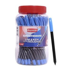 Reynolds SMOOTHMATE 40 CT JAR – BLUE | Ball Point Pen Set With Comfortable Grip | Pens For Writing | School and Office Stationery | Pens For Students | 0.7 mm Tip Size