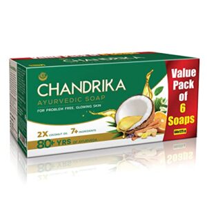 Chandrika Ayurvedic Soap Classic| Handmade Soap for Naturally Radiant Skin| For All Skin Types| 125g (Pack of 6)