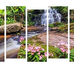 PAPER PLANE DESIGN Waterfall Scenery View Picture Split Panels Photo Frames Set (Multicolor, 27 x 50 inches, 5 Frame)