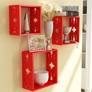 Home Sparkle Sh688 Wall Shelf, Set of 3 (Lacquer Finish, Red)