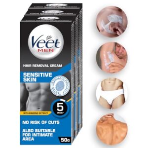 Veet Hair Removal Cream for Men, Sensitive Skin, 50g Each (Pack of 3)