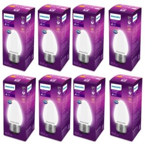 PHILIPS 4-watt Filament Candle LED Bulb | Diffused Candle Bulb for Home & Decoration | Bulb Base: E27, Cool White | Pack of 8