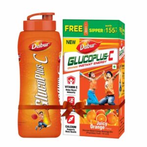 DABUR Glucoplus-C Instant Energy Glucose Orange Flavour-1Kg (With Sipper Free)|Replenishes Energy|25% More Glucose In Every Sip|Vitamin C Helps Boosts Immunity|Calcium Supports Bone Health,Vegetarian