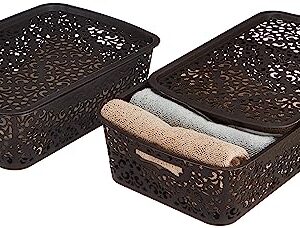 Amazon Brand – Solimo Royal Multipurpose Storage Basket with Lid- Medium (Set of 2, Brown)